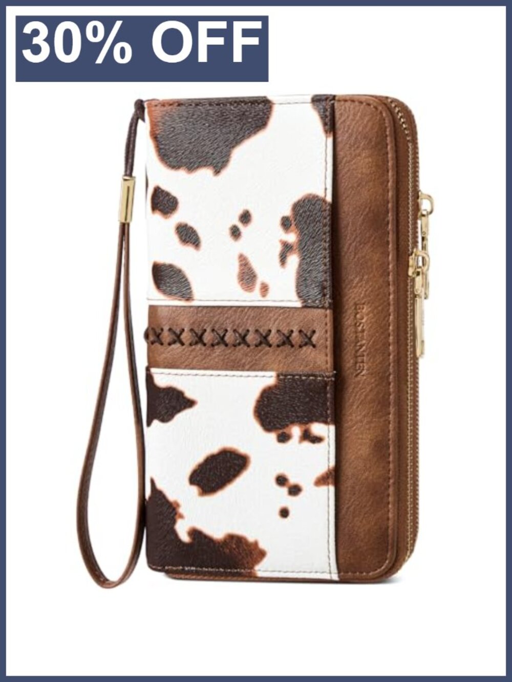 Large Capacity RFID Wristlet Wallet Vegan Leather Double Zipper Clutch